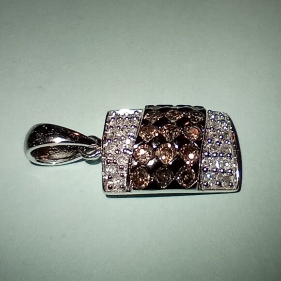 REDUCED! 10Kt White Gold Chocolate & White Diamond Pendant - Picture 2 of 3